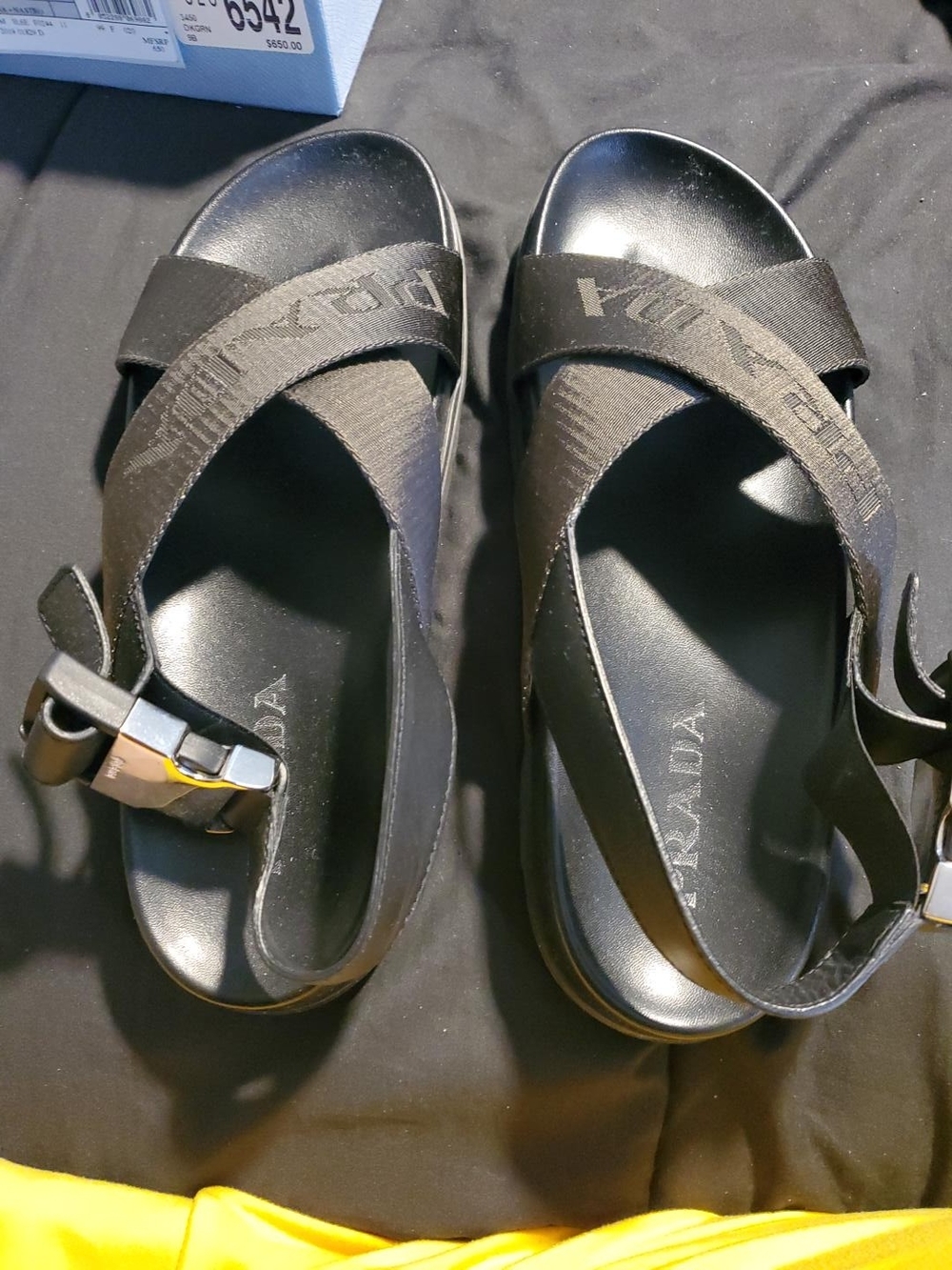 PRADA 1X038M Logo Cross Strap Lug Sole Sandals Tundra Size 39 Made Italy w/ Box
